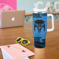 Personalised Moko Kauae New Zealand Tumbler With Handle Maori Chin Tattoo Blue - Polynesian Pride