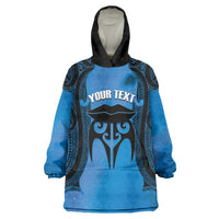 Personalised Moko Kauae New Zealand Wearable Blanket Hoodie Maori Chin Tattoo Blue - Polynesian Pride