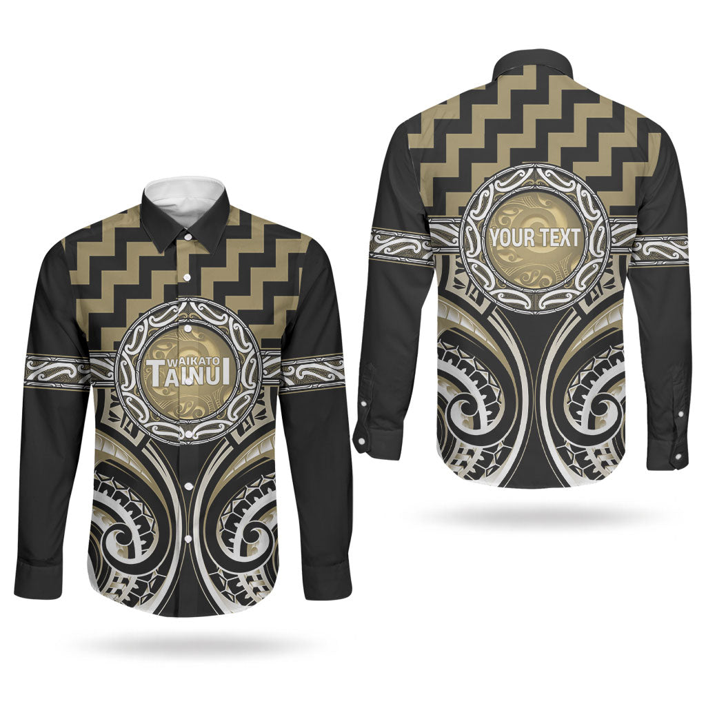 Aotearoa Waikato Tainui Personalised Couples Matching Off Shoulder Maxi Dress and Long Sleeve Button Shirt Maori Iwi Poutama Puhoro Tattoo LT14 - Polynesian Pride