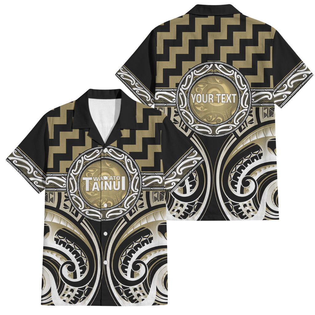 Aotearoa Waikato Tainui Personalised Family Matching Mermaid Dress and Hawaiian Shirt Maori Iwi Poutama Puhoro Tattoo LT14 Dad's Shirt - Short Sleeve Old Yellow - Polynesian Pride