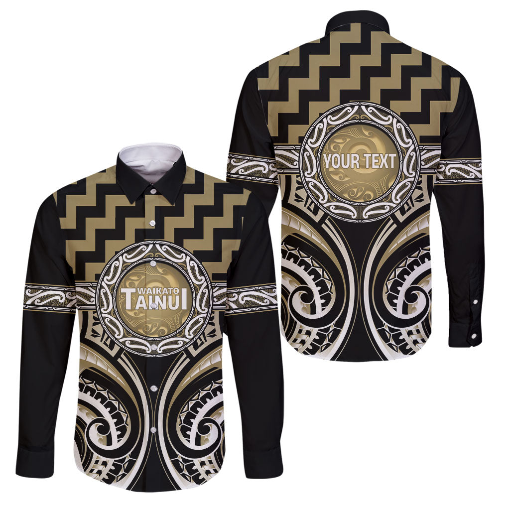 Aotearoa Waikato Tainui Personalised Family Matching Tank Maxi Dress and Hawaiian Shirt Maori Iwi Poutama Puhoro Tattoo LT14 Dad's Shirt - Long Sleeve Old Yellow - Polynesian Pride