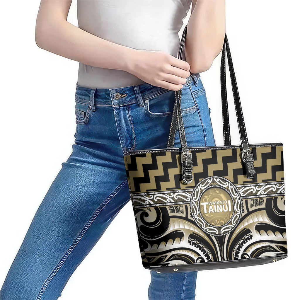 Aotearoa Waikato Tainui Leather Tote Bag Maori Iwi Poutama Puhoro Tattoo LT14 - Polynesian Pride