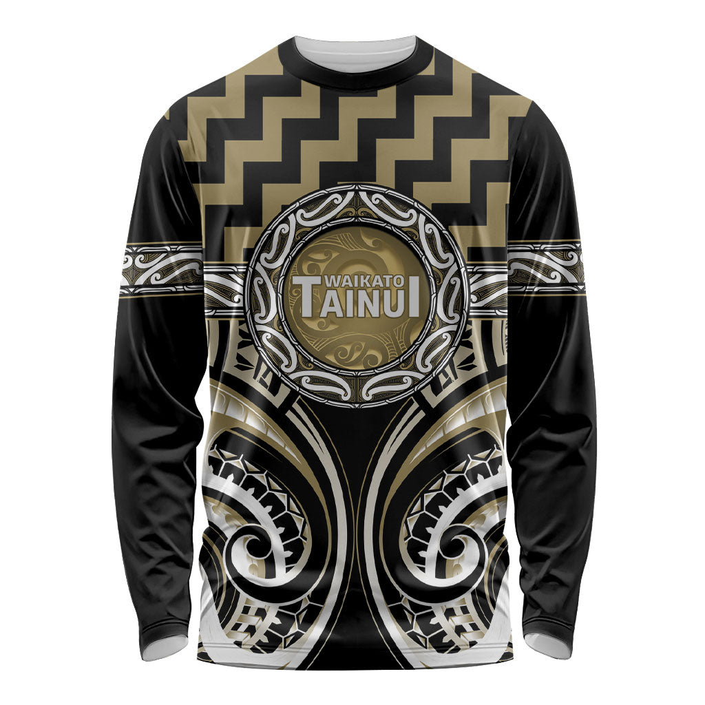 Aotearoa Waikato Tainui Personalised Long Sleeve Shirt Maori Iwi Poutama Puhoro Tattoo LT14 Unisex Old Yellow - Polynesian Pride