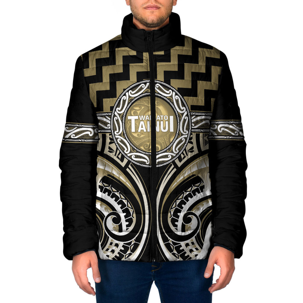 Aotearoa Waikato Tainui Personalised Padded Jacket Maori Iwi Poutama Puhoro Tattoo LT14 Men Old Yellow - Polynesian Pride