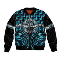 Aotearoa Ngati Kahungunu Personalised Bomber Jacket Maori Iwi Poutama Puhoro Tattoo LT14 Unisex Turquoise - Polynesian Pride