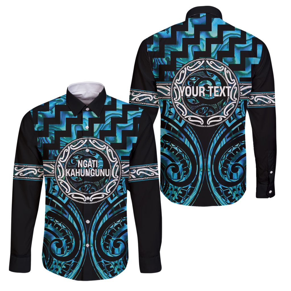 Aotearoa Ngati Kahungunu Personalised Family Matching Long Sleeve Bodycon Dress and Hawaiian Shirt Maori Iwi Poutama Puhoro Tattoo LT14 Dad's Shirt - Long Sleeve Turquoise - Polynesian Pride
