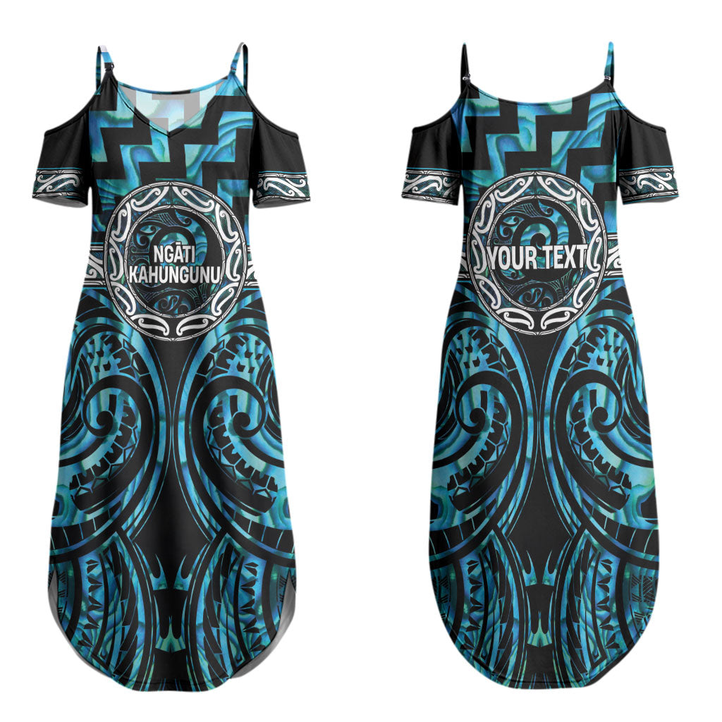 Aotearoa Ngati Kahungunu Personalised Family Matching Summer Maxi Dress and Hawaiian Shirt Maori Iwi Poutama Puhoro Tattoo LT14 Mom's Dress Turquoise - Polynesian Pride