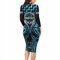 Aotearoa Ngati Kahungunu Personalised Long Sleeve Bodycon Dress Maori Iwi Poutama Puhoro Tattoo LT14 - Polynesian Pride