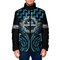 Aotearoa Ngati Kahungunu Personalised Padded Jacket Maori Iwi Poutama Puhoro Tattoo LT14 Men Turquoise - Polynesian Pride