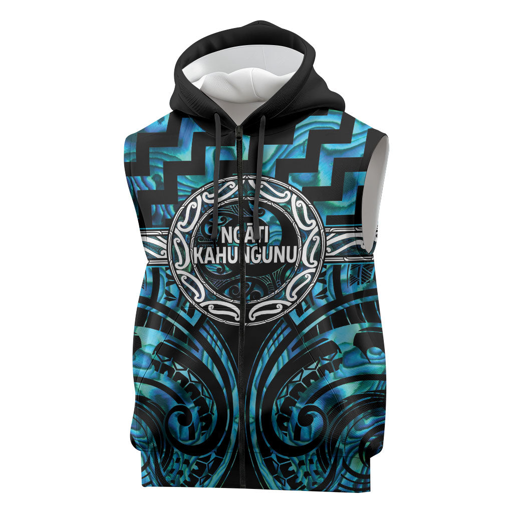 Aotearoa Ngati Kahungunu Personalised Sleeveless Zip Hoodie Maori Iwi Poutama Puhoro Tattoo LT14 Turquoise - Polynesian Pride