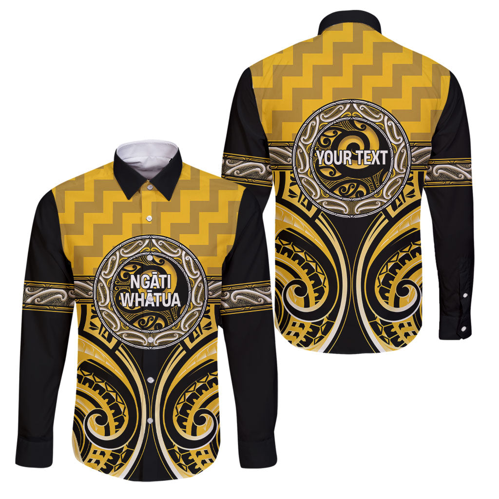 Aotearoa Ngati Whatua Personalised Family Matching Long Sleeve Bodycon Dress and Hawaiian Shirt Maori Iwi Poutama Puhoro Tattoo LT14 Dad's Shirt - Long Sleeve Yellow - Polynesian Pride