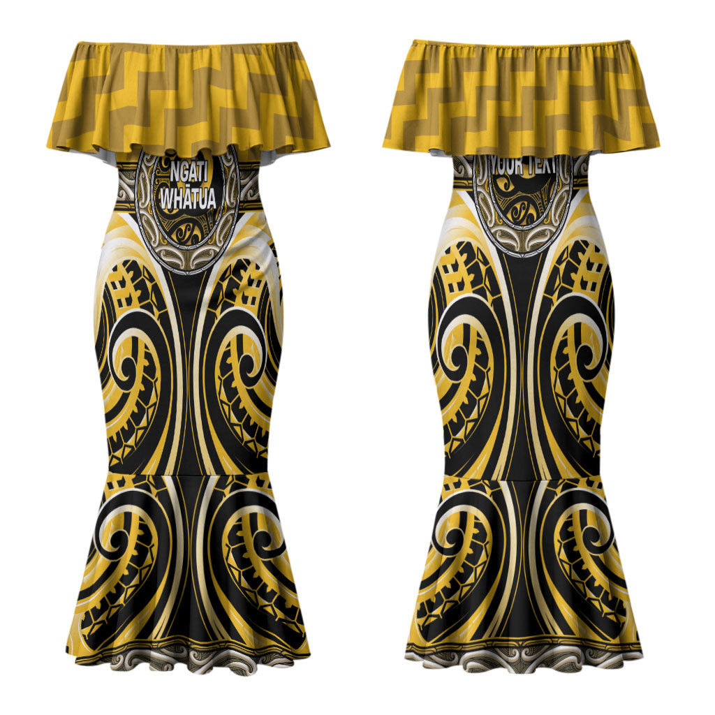 Aotearoa Ngati Whatua Personalised Family Matching Mermaid Dress and Hawaiian Shirt Maori Iwi Poutama Puhoro Tattoo LT14 Mom's Dress Yellow - Polynesian Pride