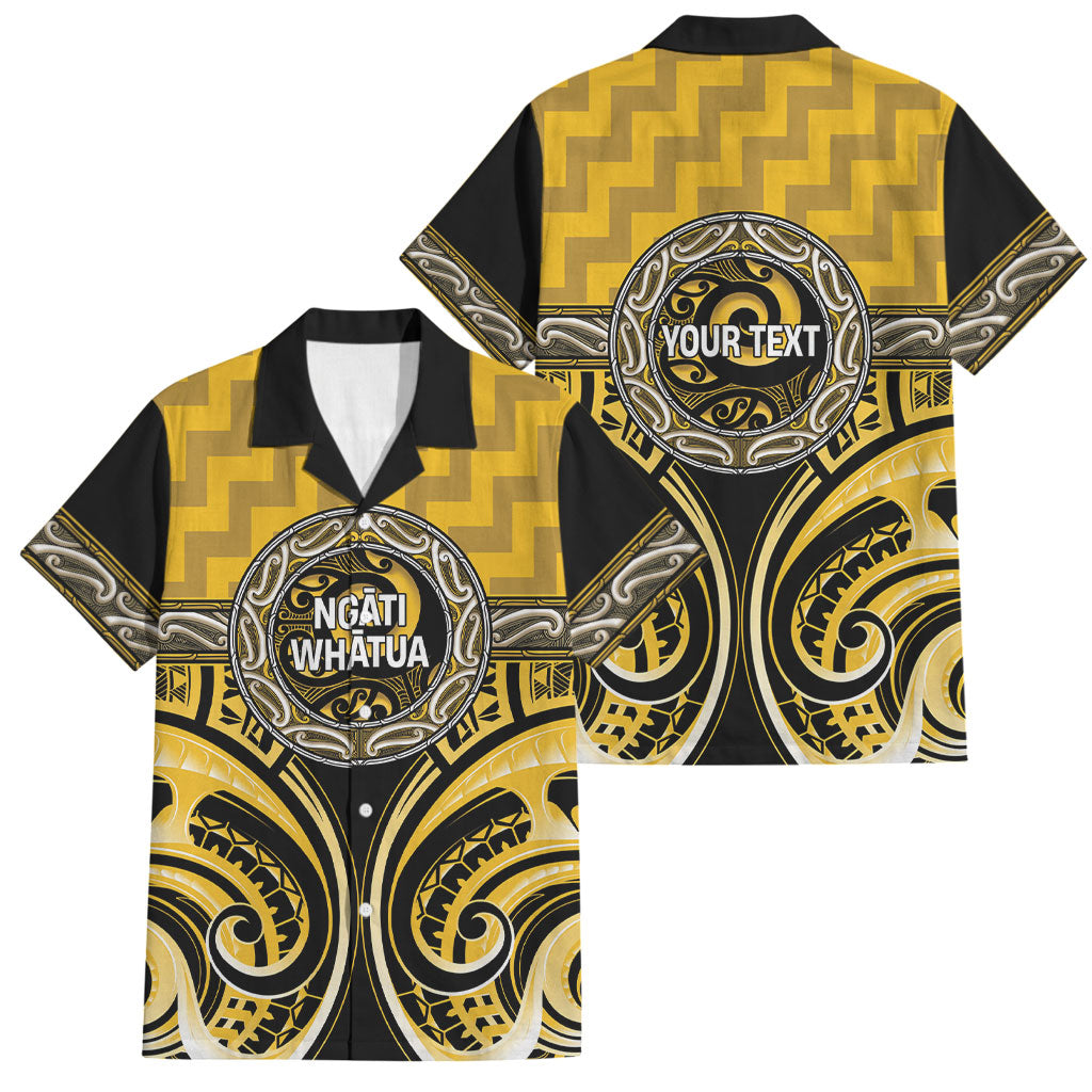 Aotearoa Ngati Whatua Personalised Family Matching Short Sleeve Bodycon Dress and Hawaiian Shirt Maori Iwi Poutama Puhoro Tattoo LT14 Dad's Shirt - Short Sleeve Yellow - Polynesian Pride