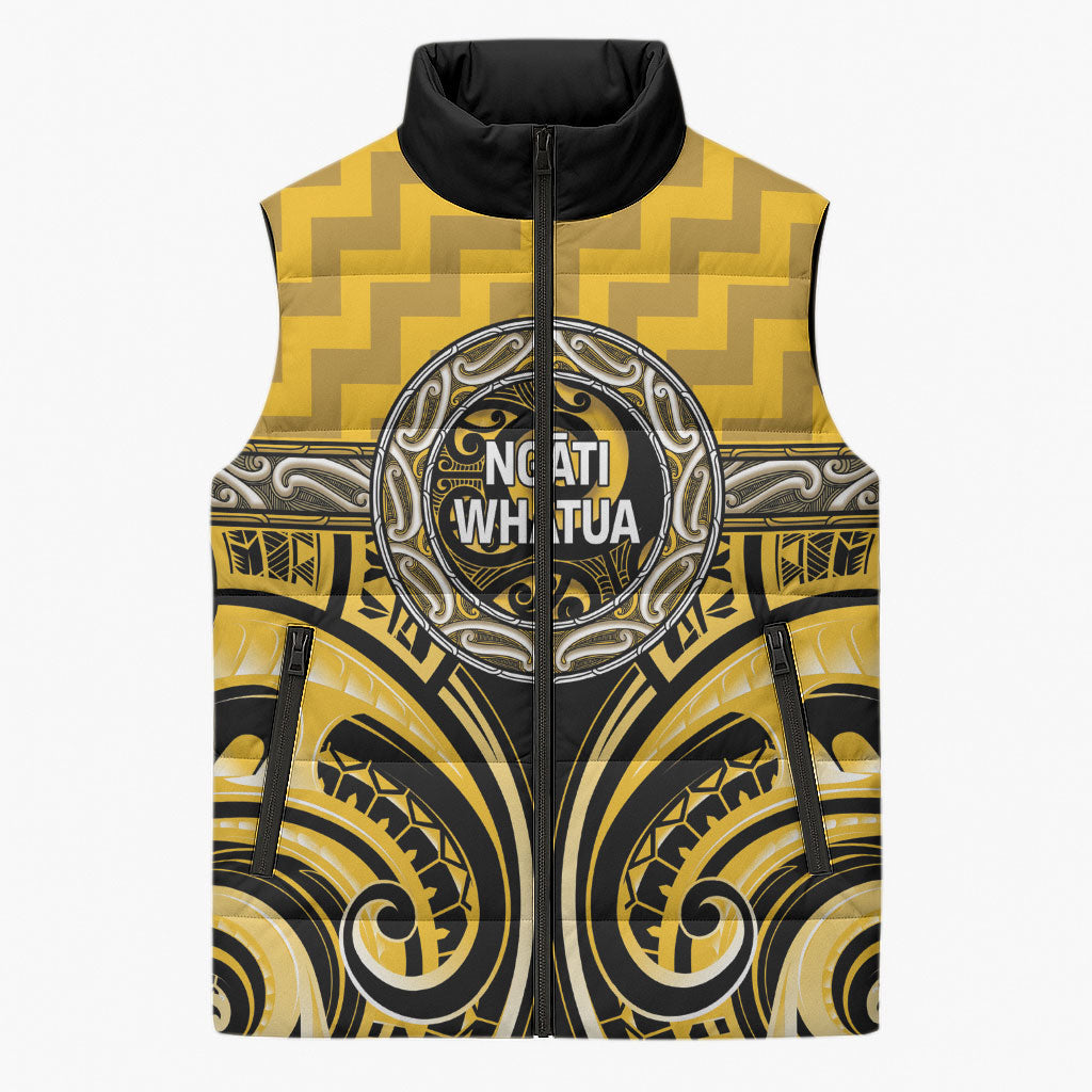 Aotearoa Ngati Whatua Personalised Sleeveless Puffer Jacket Maori Iwi Poutama Puhoro Tattoo LT14 Unisex Yellow - Polynesian Pride