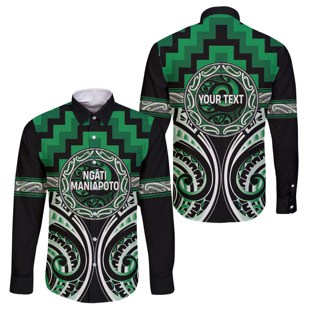 Aotearoa Ngati Maniapoto Personalised Family Matching Long Sleeve Bodycon Dress and Hawaiian Shirt Maori Iwi Poutama Puhoro Tattoo LT14 Dad's Shirt - Long Sleeve Green - Polynesian Pride