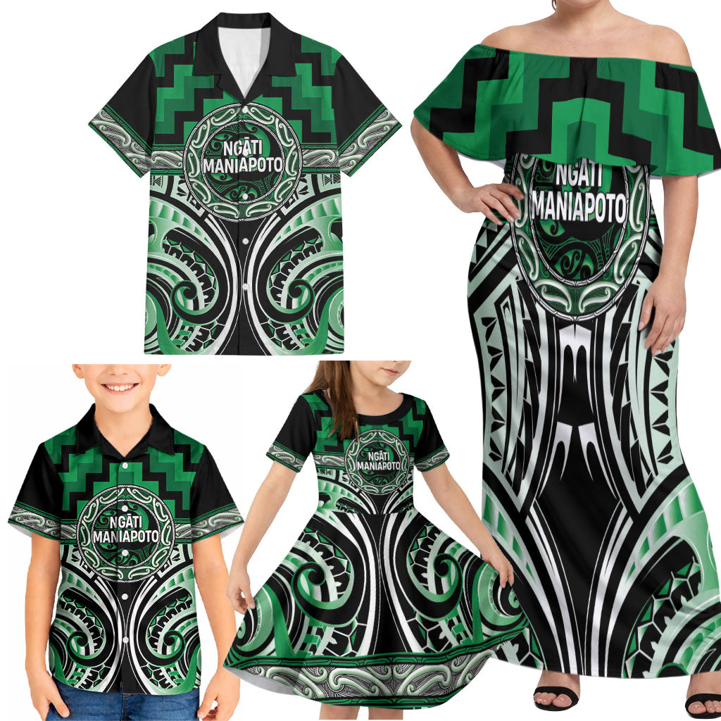 Aotearoa Ngati Maniapoto Personalised Family Matching Off Shoulder Maxi Dress and Hawaiian Shirt Maori Iwi Poutama Puhoro Tattoo LT14 - Polynesian Pride