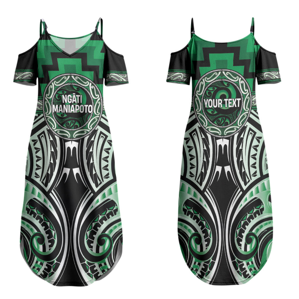 Aotearoa Ngati Maniapoto Personalised Family Matching Summer Maxi Dress and Hawaiian Shirt Maori Iwi Poutama Puhoro Tattoo LT14 Mom's Dress Green - Polynesian Pride
