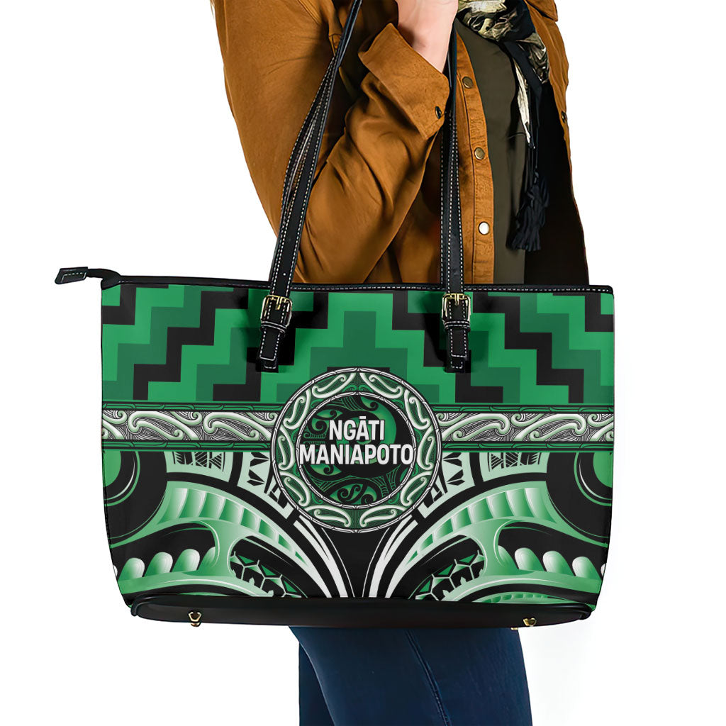 Aotearoa Ngati Maniapoto Leather Tote Bag Maori Iwi Poutama Puhoro Tattoo LT14 - Polynesian Pride