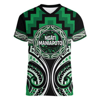 Aotearoa Ngati Maniapoto Personalised Women V-Neck T-Shirt Maori Iwi Poutama Puhoro Tattoo LT14 Female Green - Polynesian Pride
