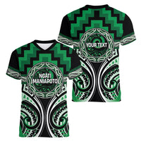 Aotearoa Ngati Maniapoto Personalised Women V-Neck T-Shirt Maori Iwi Poutama Puhoro Tattoo LT14 - Polynesian Pride