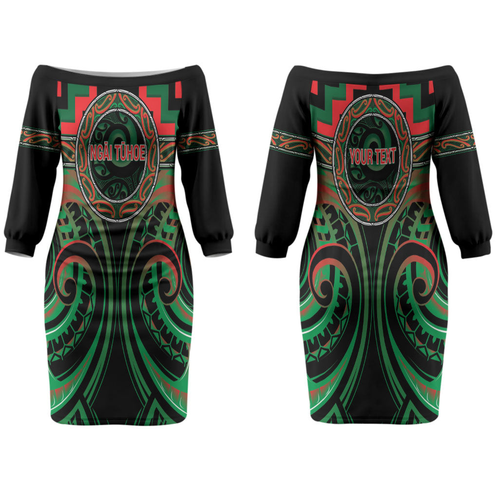 Aotearoa Ngai Tuhoe Personalised Couples Matching Off The Shoulder Long Sleeve Dress and Hawaiian Shirt Maori Iwi Poutama Puhoro Tattoo LT14 - Polynesian Pride