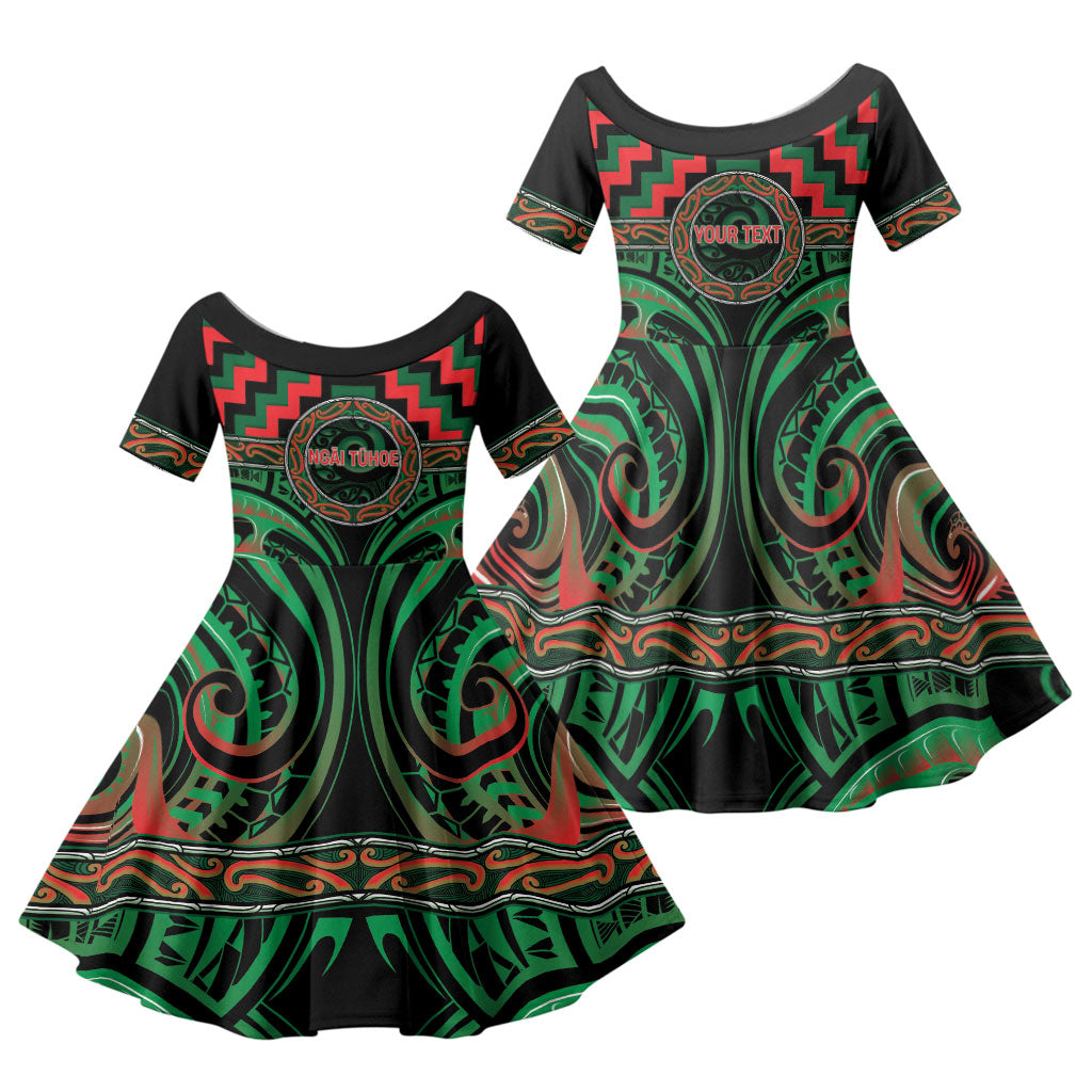 Aotearoa Ngai Tuhoe Personalised Family Matching Off Shoulder Maxi Dress and Hawaiian Shirt Maori Iwi Poutama Puhoro Tattoo LT14 Daughter's Dress Green - Polynesian Pride
