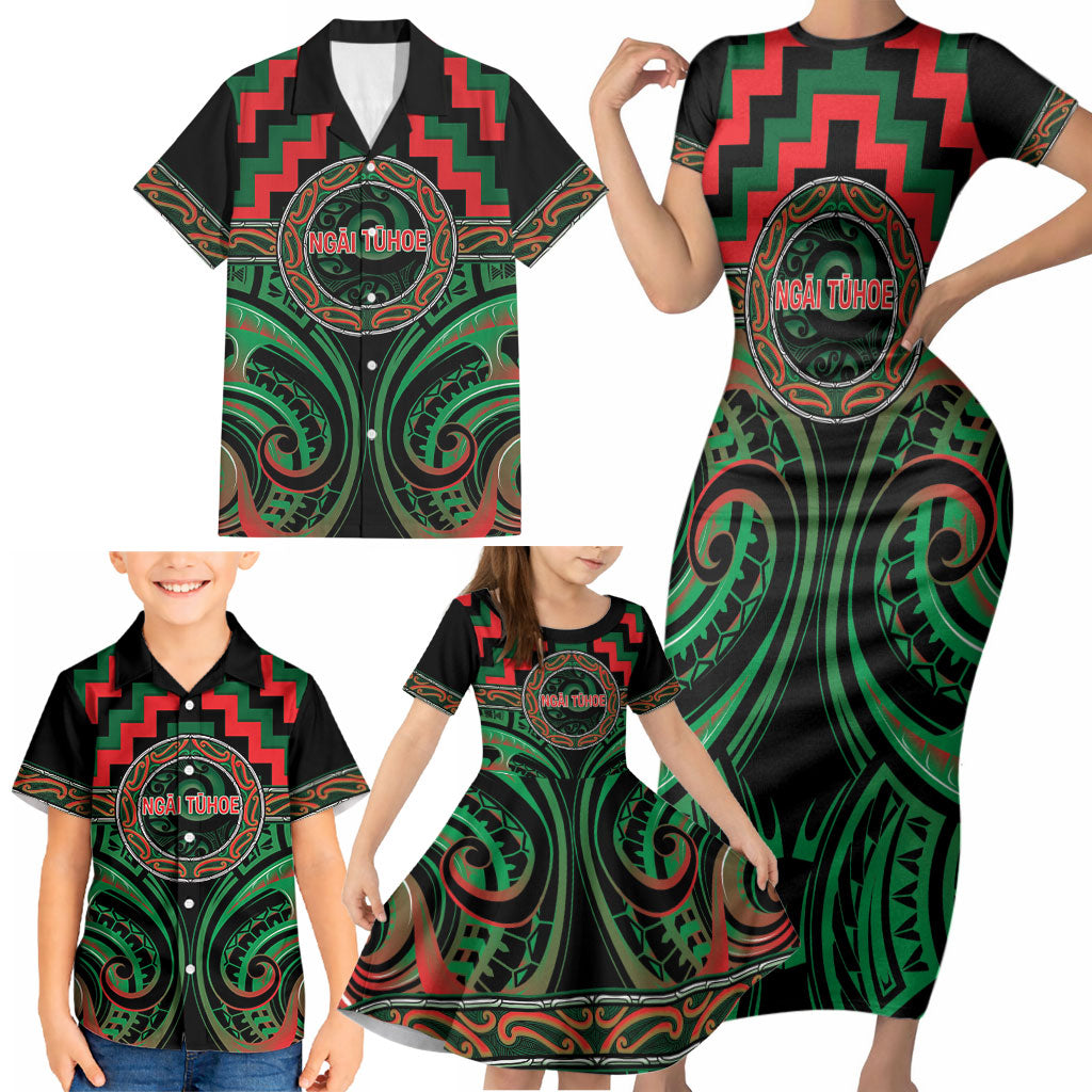 Aotearoa Ngai Tuhoe Personalised Family Matching Short Sleeve Bodycon Dress and Hawaiian Shirt Maori Iwi Poutama Puhoro Tattoo LT14 - Polynesian Pride
