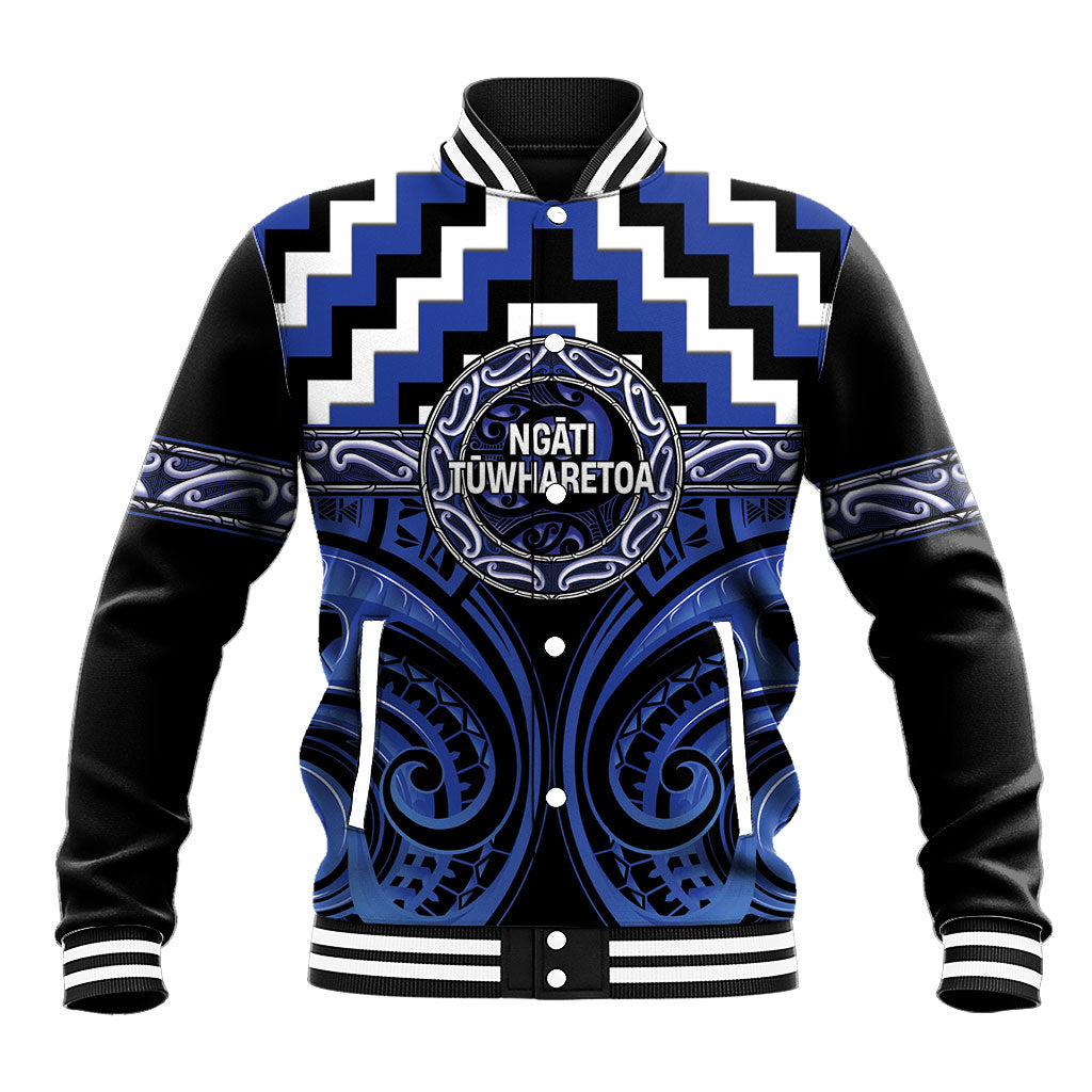 Aotearoa Ngati Tuwharetoa Personalised Baseball Jacket Maori Iwi Poutama Puhoro Tattoo LT14 Unisex Blue - Polynesian Pride