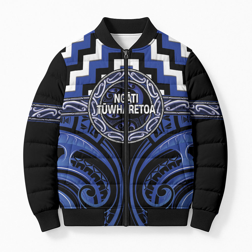 Aotearoa Ngati Tuwharetoa Personalised Bomber Puffer Jacket Maori Iwi Poutama Puhoro Tattoo LT14 Unisex Blue - Polynesian Pride