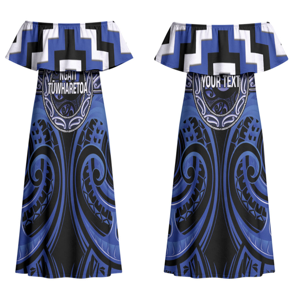 Aotearoa Ngati Tuwharetoa Personalised Couples Matching Off Shoulder Maxi Dress and Long Sleeve Button Shirt Maori Iwi Poutama Puhoro Tattoo LT14 - Polynesian Pride