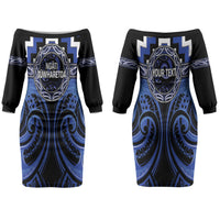 Aotearoa Ngati Tuwharetoa Personalised Couples Matching Off The Shoulder Long Sleeve Dress and Long Sleeve Button Shirt Maori Iwi Poutama Puhoro Tattoo LT14 - Polynesian Pride