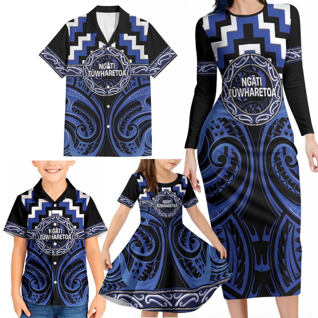 Aotearoa Ngati Tuwharetoa Personalised Family Matching Long Sleeve Bodycon Dress and Hawaiian Shirt Maori Iwi Poutama Puhoro Tattoo LT14 - Polynesian Pride