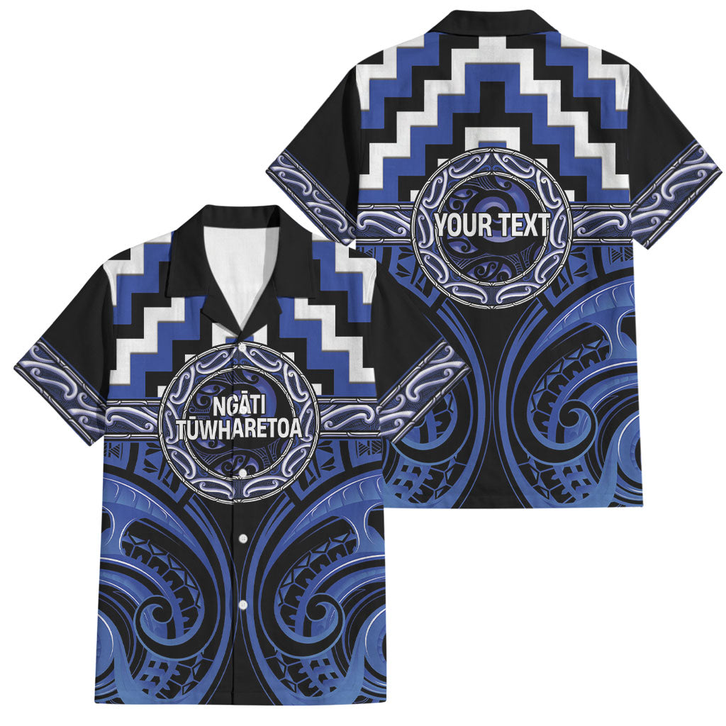 Aotearoa Ngati Tuwharetoa Personalised Family Matching Puletasi and Hawaiian Shirt Maori Iwi Poutama Puhoro Tattoo LT14 Dad's Shirt - Short Sleeve Blue - Polynesian Pride