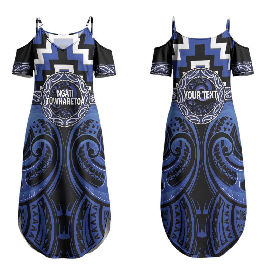 Aotearoa Ngati Tuwharetoa Personalised Family Matching Summer Maxi Dress and Hawaiian Shirt Maori Iwi Poutama Puhoro Tattoo LT14 Mom's Dress Blue - Polynesian Pride
