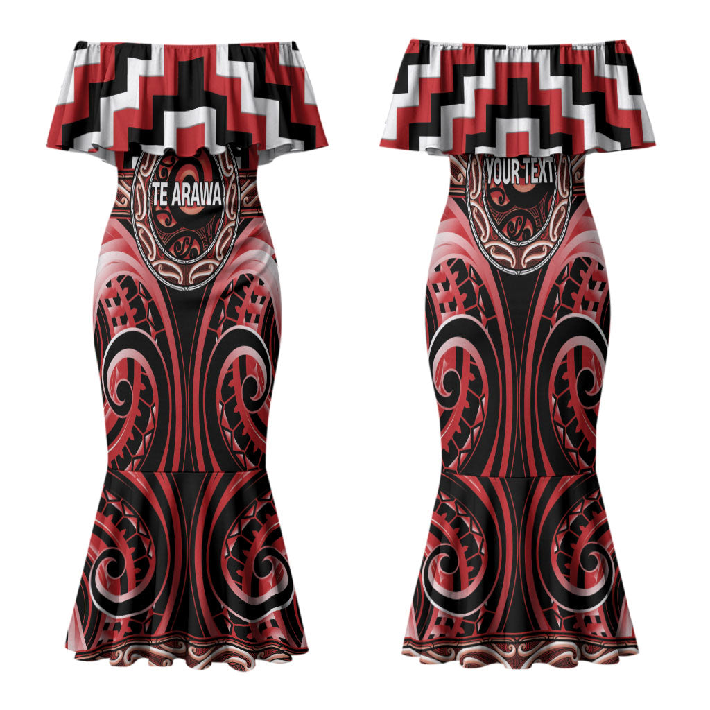 Aotearoa Te Arawa Personalised Family Matching Mermaid Dress and Hawaiian Shirt Maori Iwi Poutama Puhoro Tattoo LT14 Mom's Dress Red - Polynesian Pride