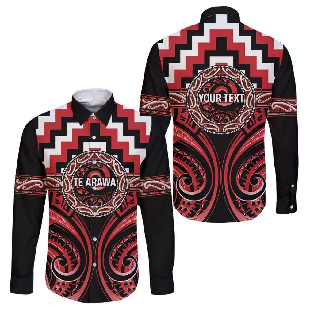 Aotearoa Te Arawa Personalised Family Matching Mermaid Dress and Hawaiian Shirt Maori Iwi Poutama Puhoro Tattoo LT14 Dad's Shirt - Long Sleeve Red - Polynesian Pride