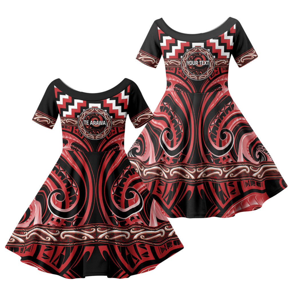 Aotearoa Te Arawa Personalised Family Matching Mermaid Dress and Hawaiian Shirt Maori Iwi Poutama Puhoro Tattoo LT14 Daughter's Dress Red - Polynesian Pride