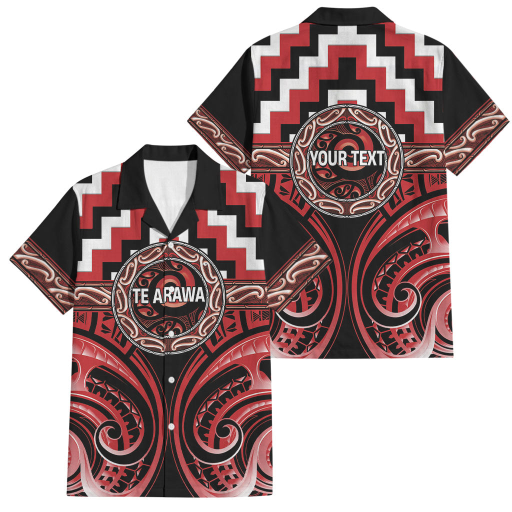 Aotearoa Te Arawa Personalised Family Matching Off The Shoulder Long Sleeve Dress and Hawaiian Shirt Maori Iwi Poutama Puhoro Tattoo LT14 Dad's Shirt - Short Sleeve Red - Polynesian Pride