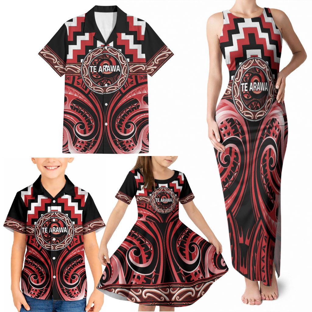 Aotearoa Te Arawa Personalised Family Matching Tank Maxi Dress and Hawaiian Shirt Maori Iwi Poutama Puhoro Tattoo LT14 - Polynesian Pride