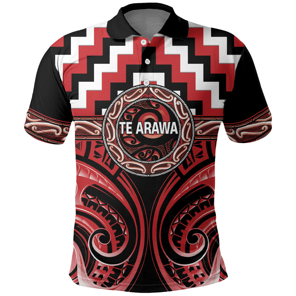 Aotearoa Te Arawa Personalised Polo Shirt Maori Iwi Poutama Puhoro Tattoo LT14 Red - Polynesian Pride