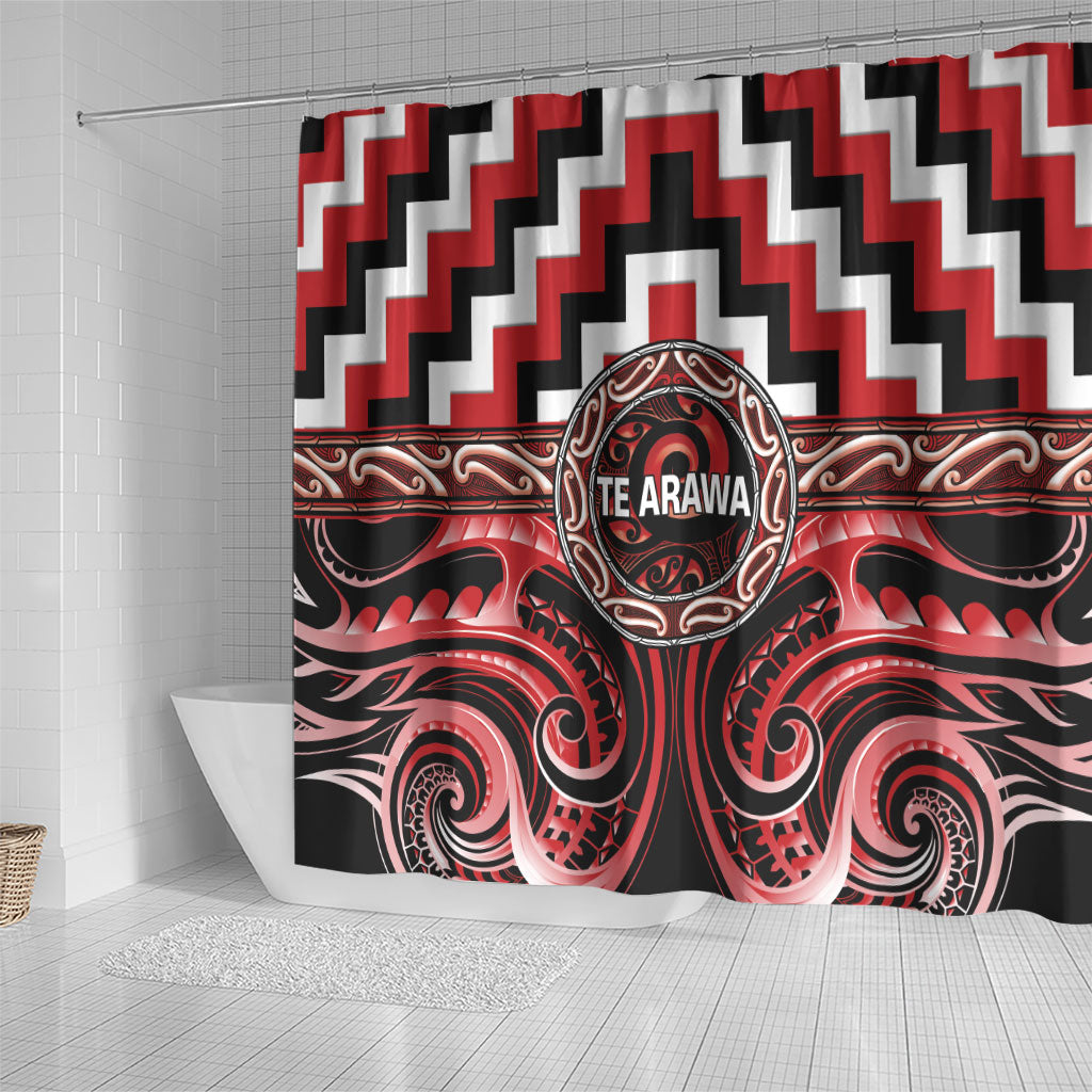 Aotearoa Te Arawa Shower Curtain Maori Iwi Poutama Puhoro Tattoo LT14 - Polynesian Pride