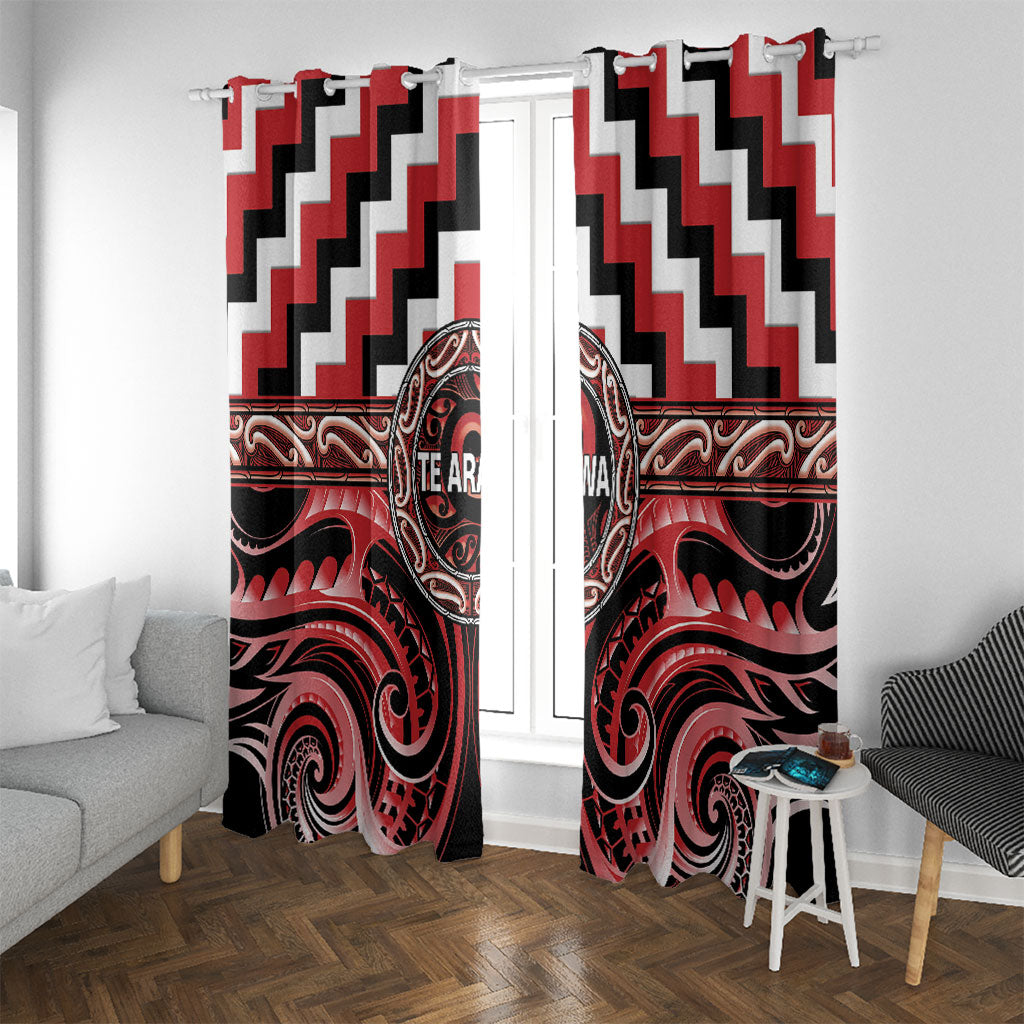 Aotearoa Te Arawa Window Curtain Maori Iwi Poutama Puhoro Tattoo LT14 With Grommets Red - Polynesian Pride