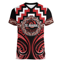 Aotearoa Te Arawa Personalised Women V-Neck T-Shirt Maori Iwi Poutama Puhoro Tattoo LT14 Female Red - Polynesian Pride
