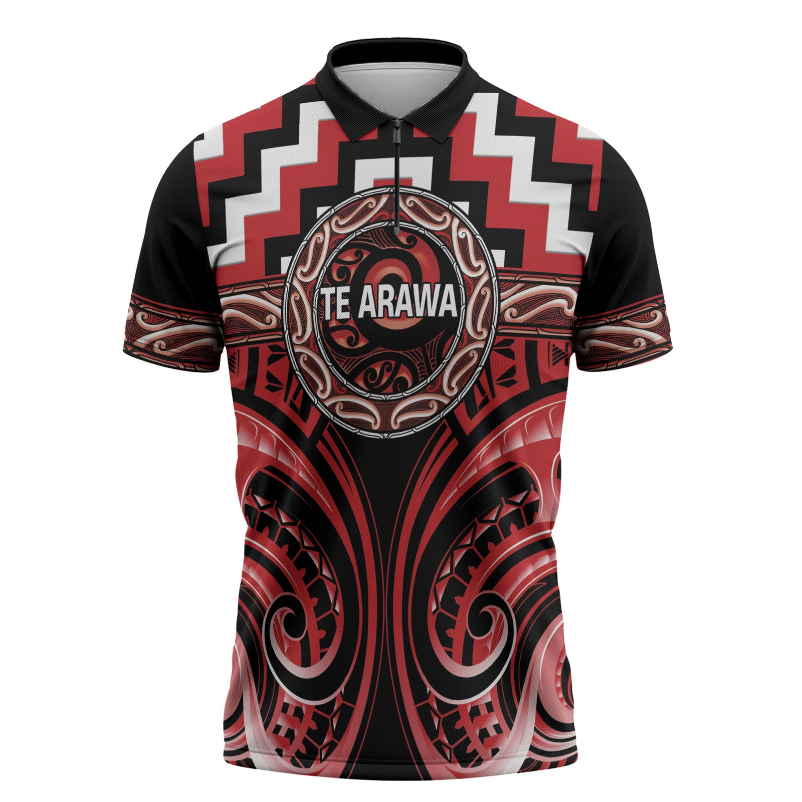 Aotearoa Te Arawa Personalised Zipper Polo Shirt Maori Iwi Poutama Puhoro Tattoo