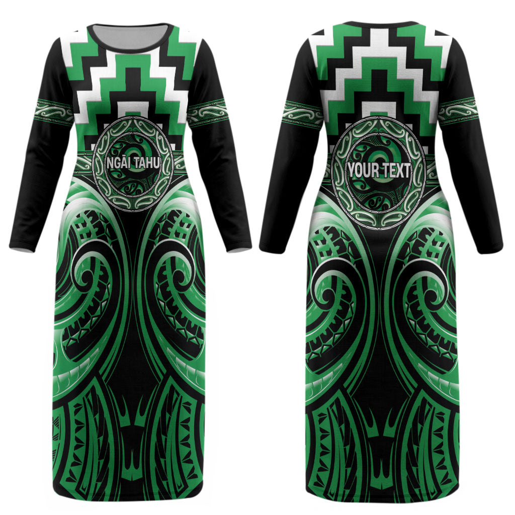 Aotearoa Ngai Tahu Personalised Couples Matching Long Sleeve Bodycon Dress and Hawaiian Shirt Maori Iwi Poutama Puhoro Tattoo LT14 - Polynesian Pride