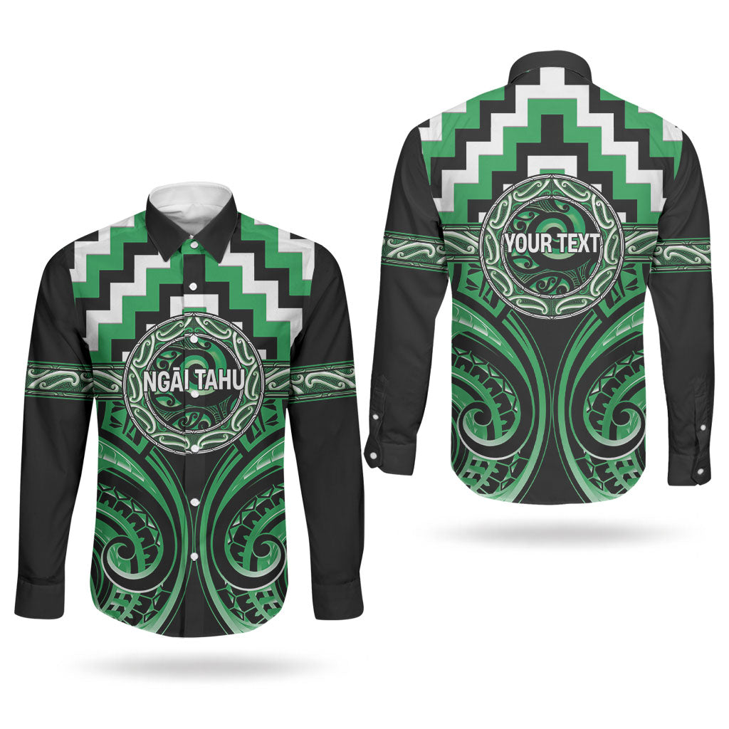 Aotearoa Ngai Tahu Personalised Couples Matching Long Sleeve Bodycon Dress and Long Sleeve Button Shirt Maori Iwi Poutama Puhoro Tattoo LT14 - Polynesian Pride