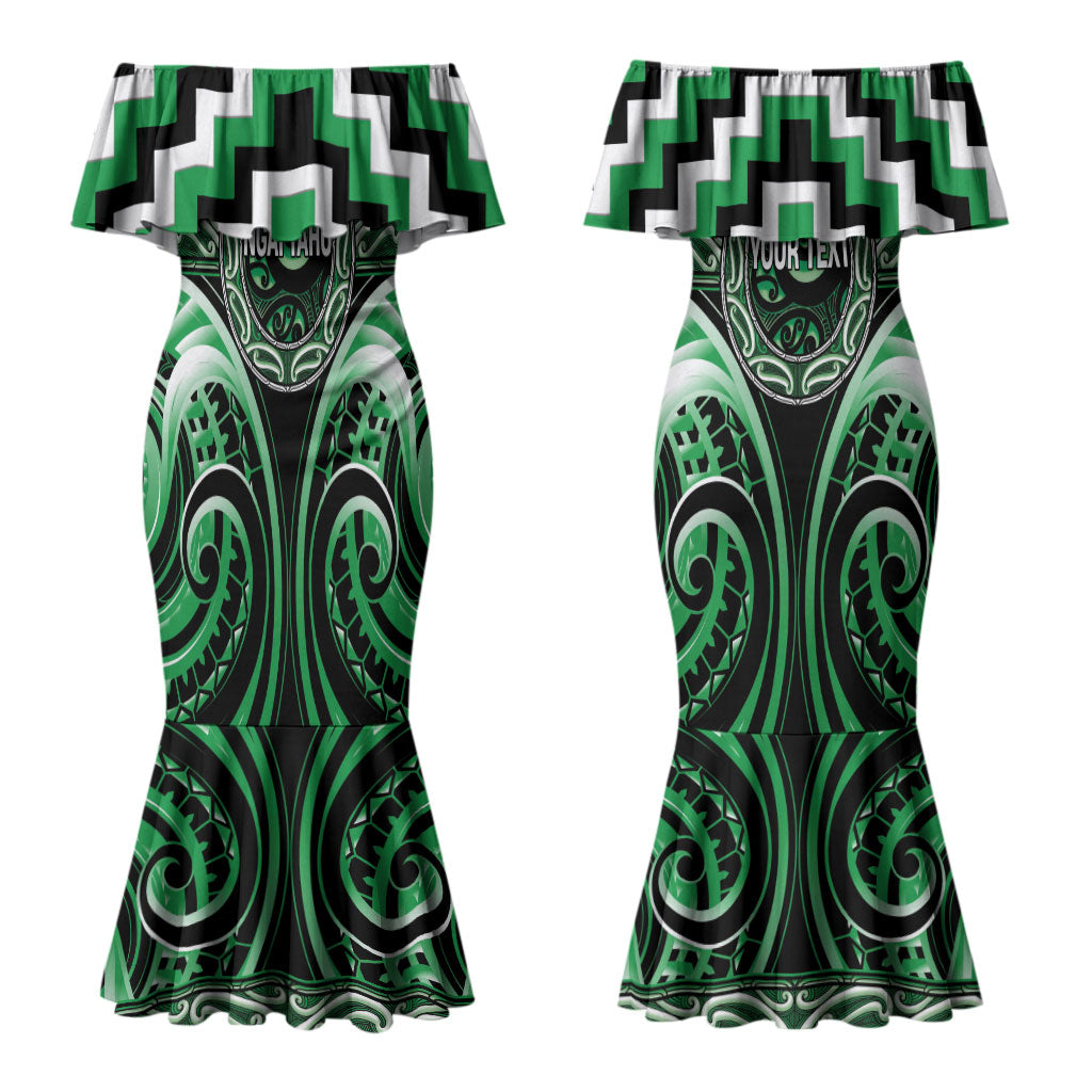 Aotearoa Ngai Tahu Personalised Couples Matching Mermaid Dress and Long Sleeve Button Shirt Maori Iwi Poutama Puhoro Tattoo LT14 - Polynesian Pride