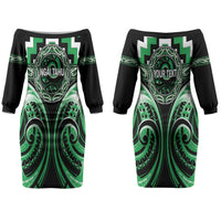 Aotearoa Ngai Tahu Personalised Couples Matching Off The Shoulder Long Sleeve Dress and Long Sleeve Button Shirt Maori Iwi Poutama Puhoro Tattoo LT14 - Polynesian Pride