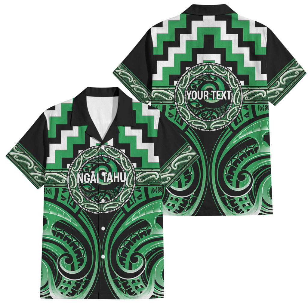 Aotearoa Ngai Tahu Personalised Family Matching Off Shoulder Short Dress and Hawaiian Shirt Maori Iwi Poutama Puhoro Tattoo LT14 Dad's Shirt - Short Sleeve Green - Polynesian Pride
