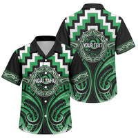 Aotearoa Ngai Tahu Personalised Family Matching Puletasi and Hawaiian Shirt Maori Iwi Poutama Puhoro Tattoo LT14 Son's Shirt Green - Polynesian Pride